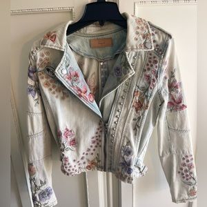 BLANK NYC Denim Floral Moto Jacket